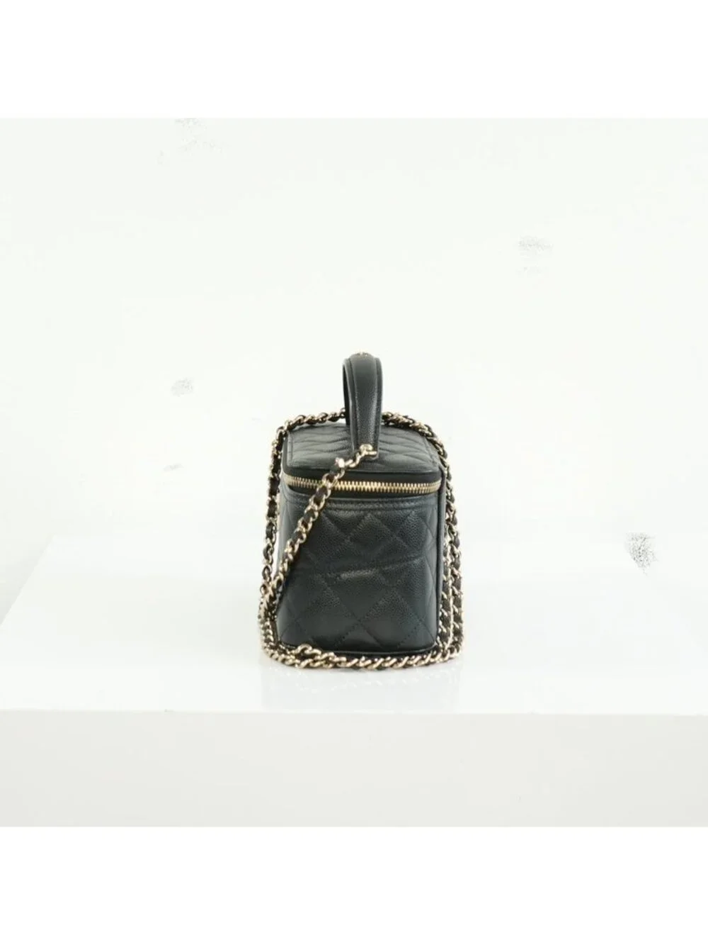 Chanel Black Slim Vanity Top Handle Bag Full Set
